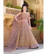 Purple Embroidered Net Salwar With Dupatta