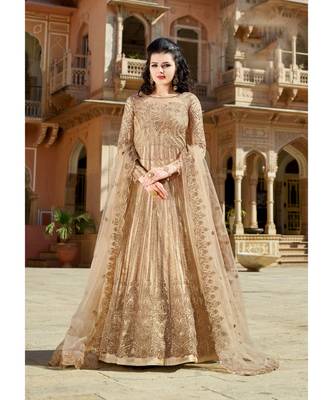 Beige Embroidered Net Salwar With Dupatta 1