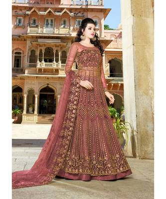 Red Embroidered Net Salwar With Dupatta 1