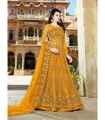 Yellow Embroidered Net Salwar With Dupatta