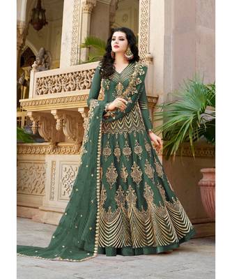 Green Embroidered Net Salwar With Dupatta 1