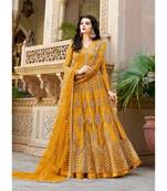 Yellow Embroidered Net Salwar With Dupatta