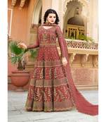 Red Embroidered Net Salwar With Dupatta