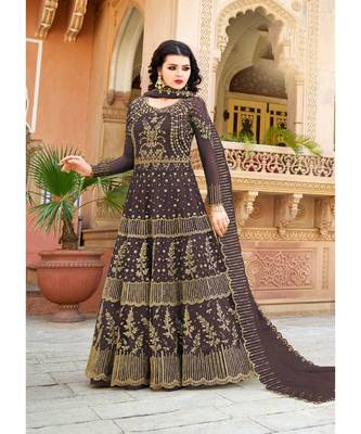 Purple Embroidered Net Salwar With Dupatta 1