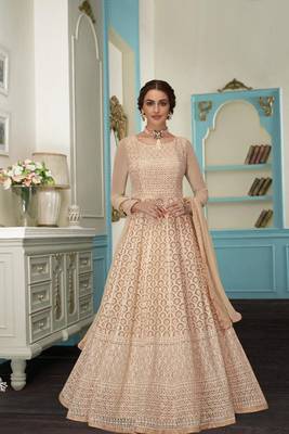 Beige Embroidered Georgette Salwar 1