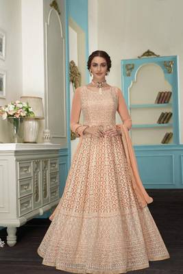 Peach Embroidered Georgette Salwar 1