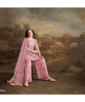 Pink Embroidered Net Salwar With Dupatta 2