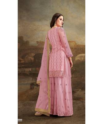 Pink Embroidered Net Salwar With Dupatta 3