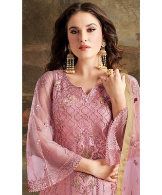 Pink Embroidered Net Salwar With Dupatta 4