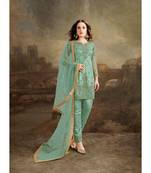Green Embroidered Net Salwar With Dupatta