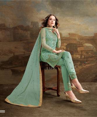 Green Embroidered Net Salwar With Dupatta 2
