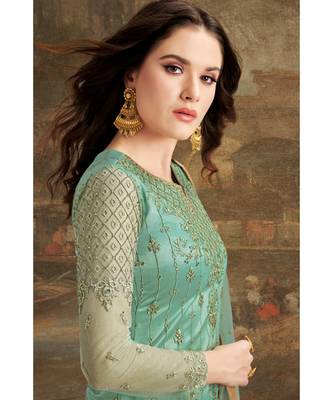 Green Embroidered Net Salwar With Dupatta 4