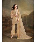 Beige Embroidered Net Salwar With Dupatta