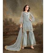 Grey Embroidered Net Salwar With Dupatta