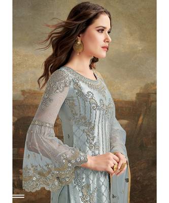 Grey Embroidered Net Salwar With Dupatta 2