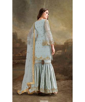 Grey Embroidered Net Salwar With Dupatta 4