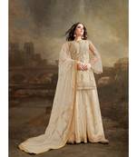 Cream Embroidered Net Salwar With Dupatta