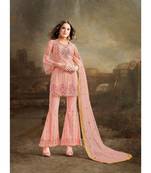 Peach Embroidered Net Salwar With Dupatta