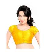 Yellow with  lace border  banglori silk unstiched blouse fabric
