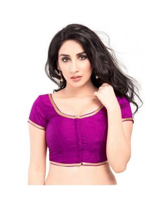 brinjal with  lace border  banglori silk unstiched blouse fabric 1