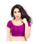 brinjal with  lace border  banglori silk unstiched blouse fabric