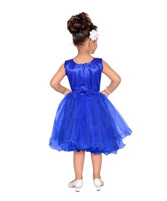 Blue Embroidered Nylon Kids Frocks 2