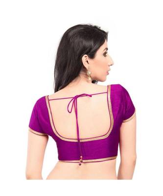 brinjal with  lace border  banglori silk unstiched blouse fabric 2