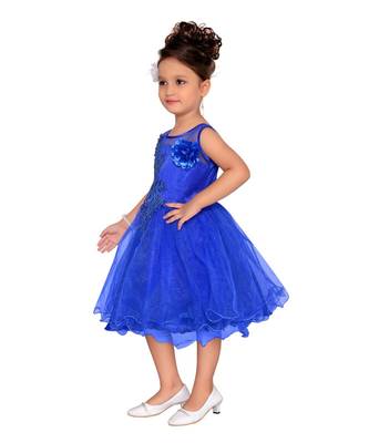 Blue Embroidered Nylon Kids Frocks 3