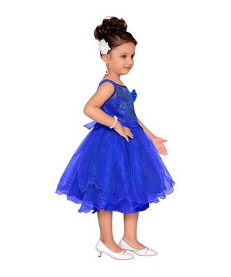 Blue Embroidered Nylon Kids Frocks 4