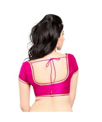 pinl with  lace border  banglori silk unstiched blouse fabric 2