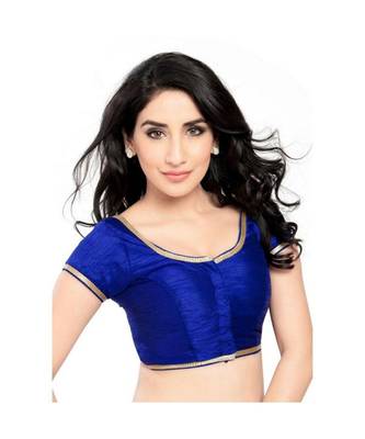 royal blue with  lace border  banglori silk unstiched blouse fabric 1