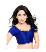 royal blue with  lace border  banglori silk unstiched blouse fabric