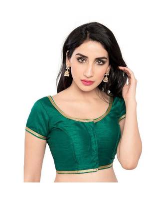 green with  lace border  banglori silk unstiched blouse fabric 1