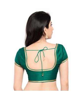 green with  lace border  banglori silk unstiched blouse fabric 2