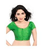green with  lace border  banglori silk unstiched blouse fabric