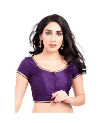 navy blue with  lace border  banglori silk unstiched blouse fabric 1