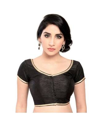 black with  lace border  banglori silk unstiched blouse fabric 1