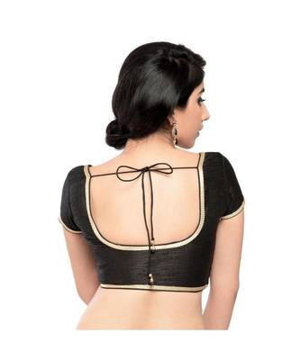 black with  lace border  banglori silk unstiched blouse fabric 2