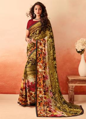 Multicolor printed georgette saree with blouse 1