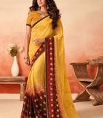Yellow printed georgette saree with blouse