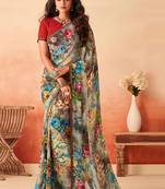 Multicolor printed georgette saree with blouse