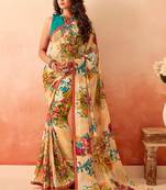 Beige printed georgette saree with blouse