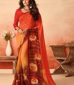 Orange printed georgette saree with blouse