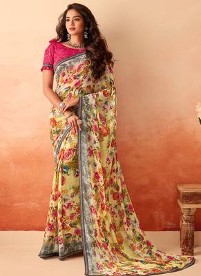 Multicolor printed georgette saree with blouse 1