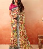 Multicolor printed georgette saree with blouse