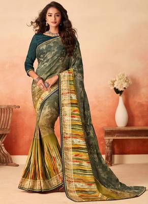 Multicolor printed georgette saree with blouse 1