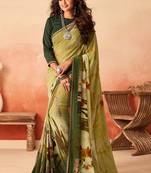 Green printed georgette saree with blouse