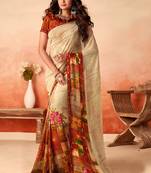 Beige printed georgette saree with blouse