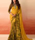 Yellow printed georgette saree with blouse
