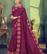 Purple embroidered silk saree with blouse